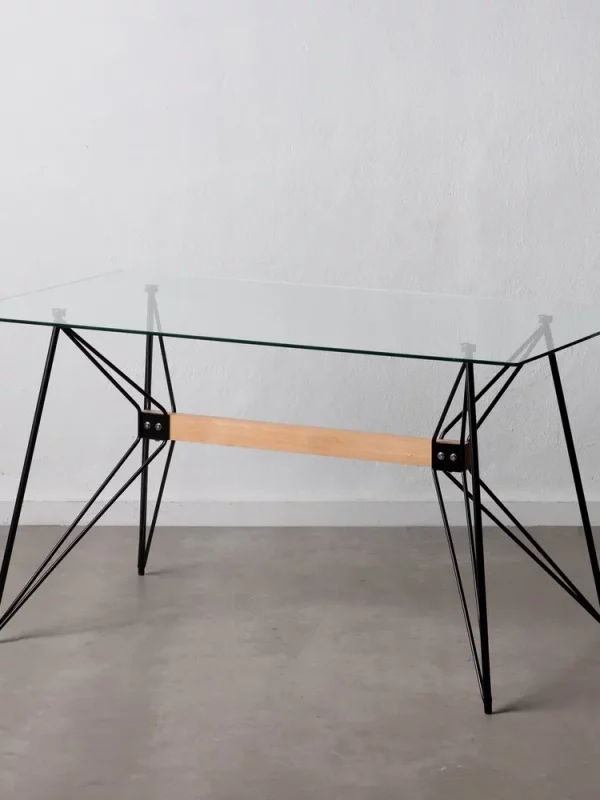 Mesa comedor negro metal - Cristal salón