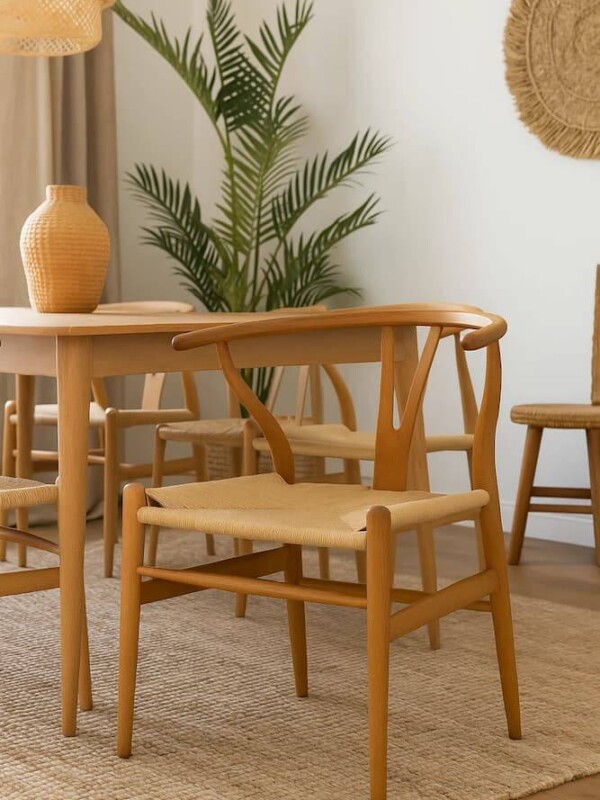 silla de madera de olmo con mimbre