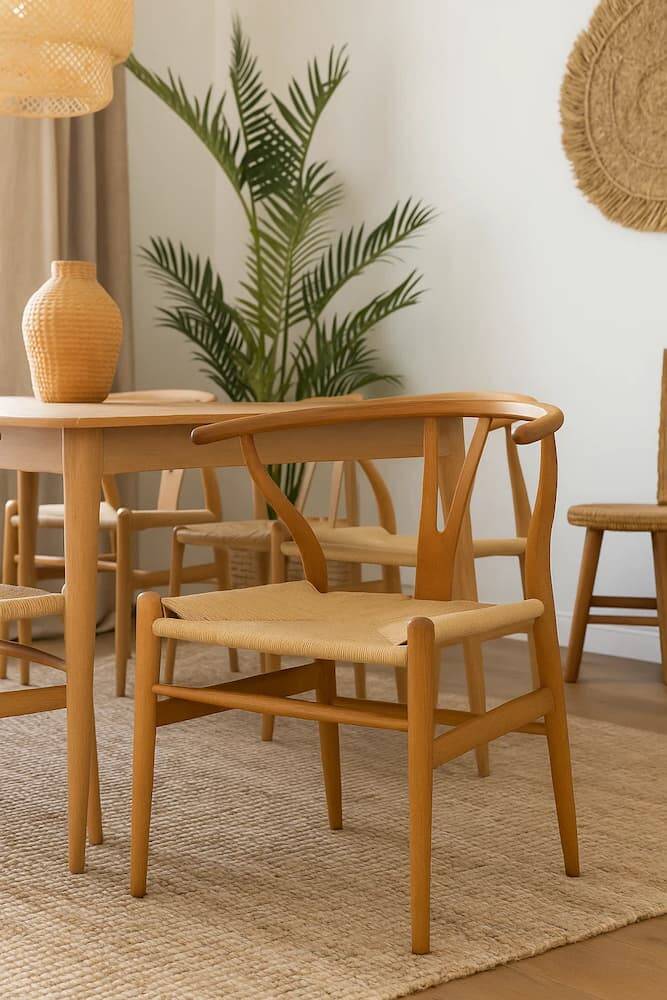 silla de madera de olmo con mimbre