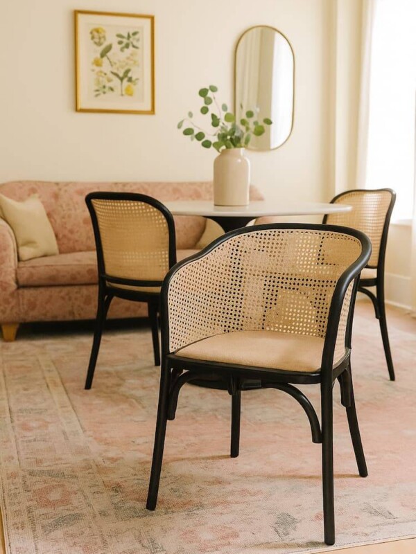 silla de madera y mimbre