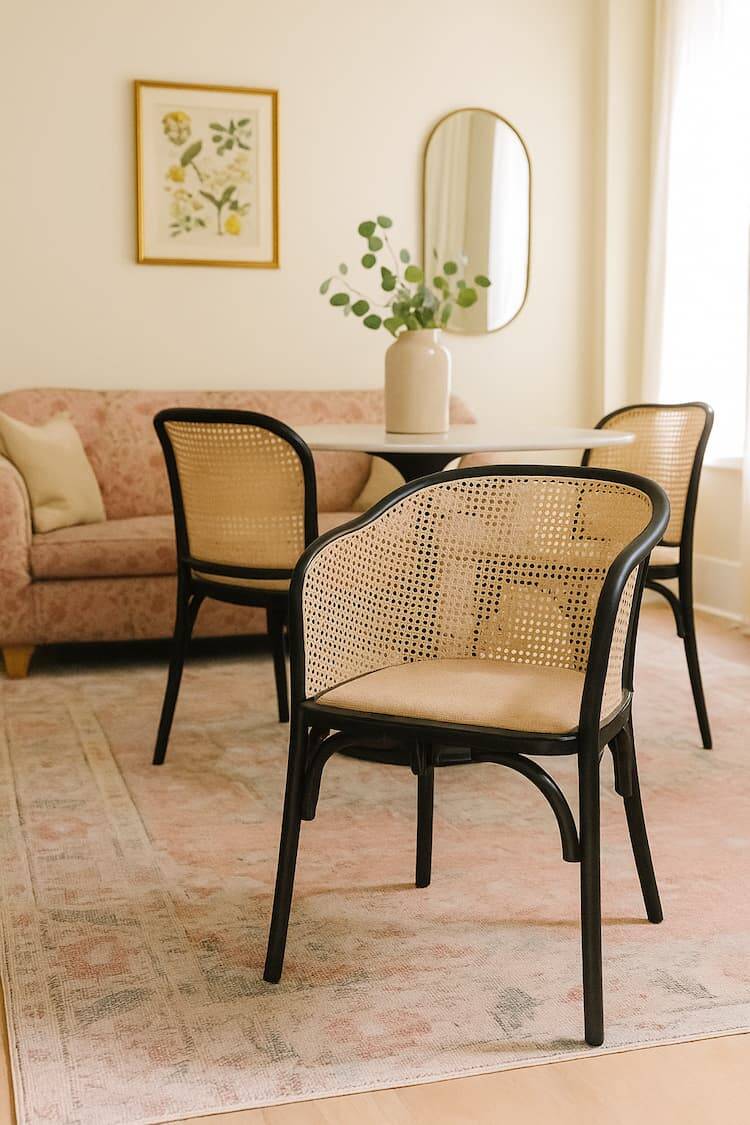 silla de madera y mimbre