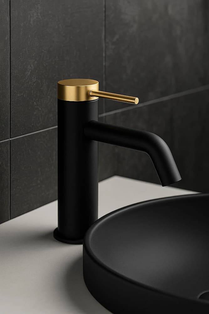 grifo lavabo negro y dorado
