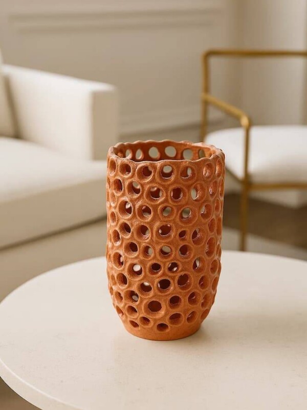 JARRÓN NARANJA CERÁMICA DECORACIÓN