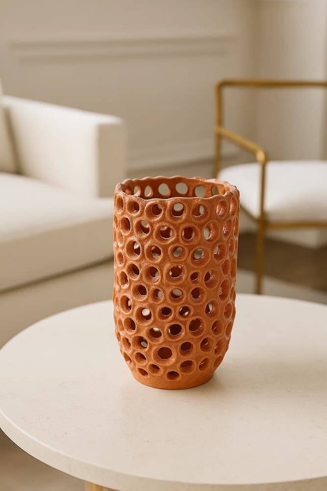 JARRÓN NARANJA CERÁMICA DECORACIÓN