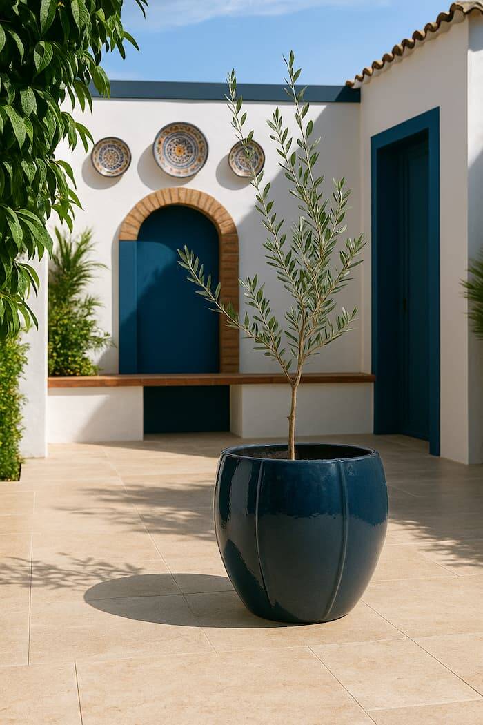 macetero decorativo grande azul