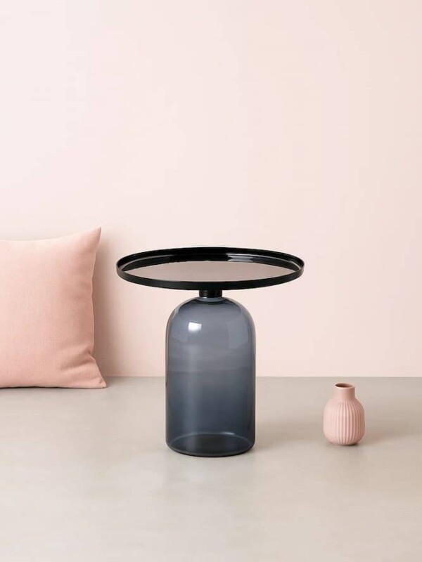 mesa auxiliar cristal azul