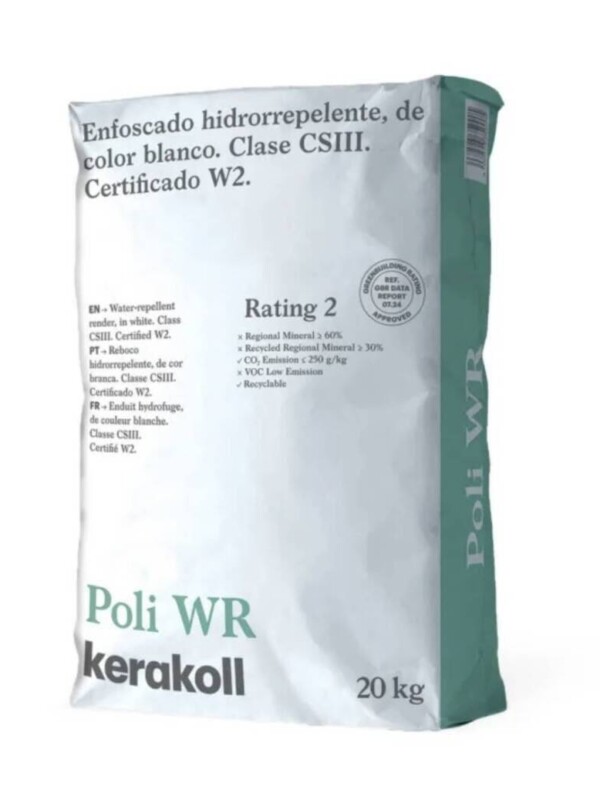 bolsa kerakoll Poli WR de 20kg blanca con letras verdes