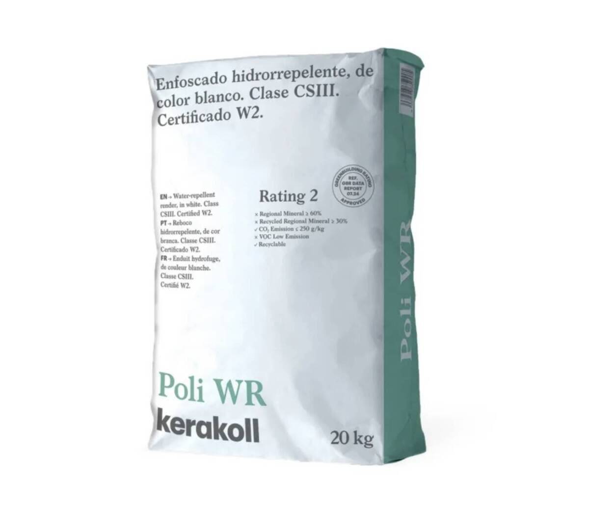 bolsa kerakoll Poli WR de 20kg blanca con letras verdes