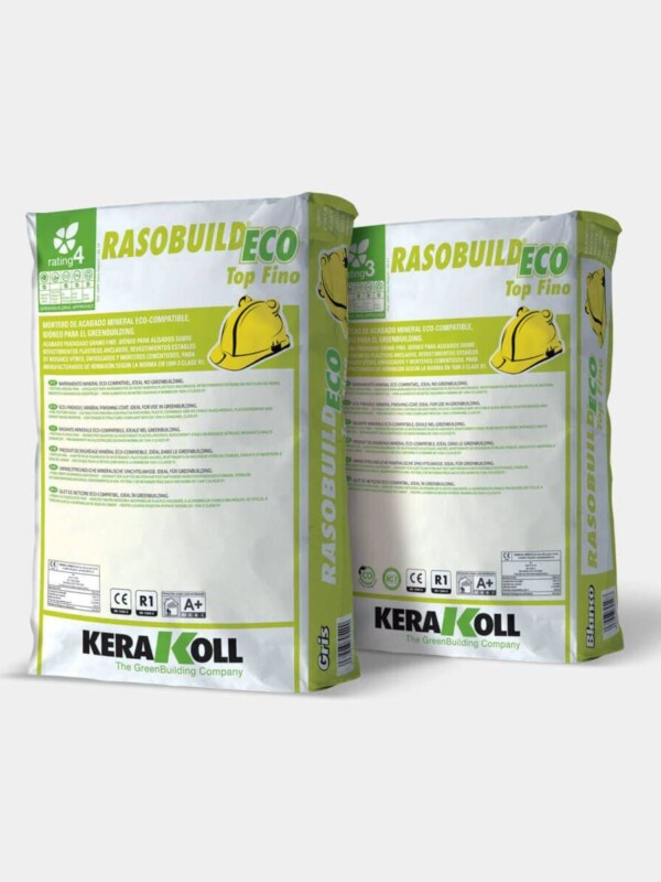 dos bolsas mortero de acabado mineral eco-compatible.