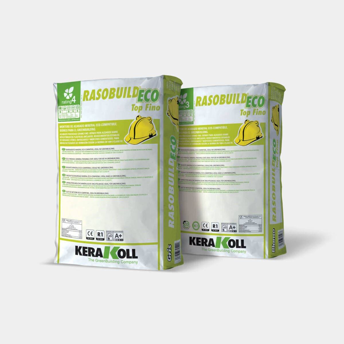 dos bolsas mortero de acabado mineral eco-compatible.