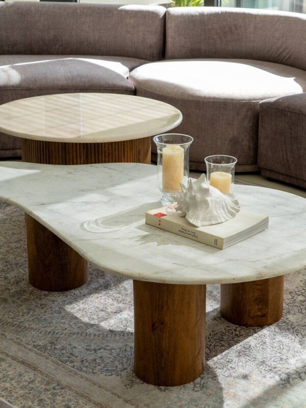 MESA CENTRO BLANCO-NATURAL MÁRMOL/MADERA 135 X 80 X 35 CM