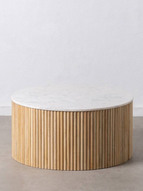 MESA CENTRO NATURAL-BLANCO MÁRMOL/MADERA 80 X 80 X 40 CM