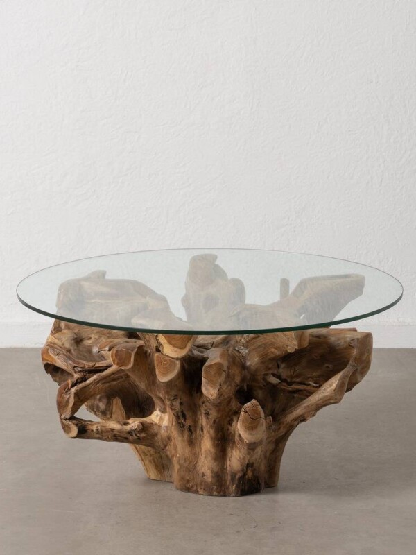 MESA CENTRO NATURAL MADERA / CRISTAL 90 X 90 X 45 CM