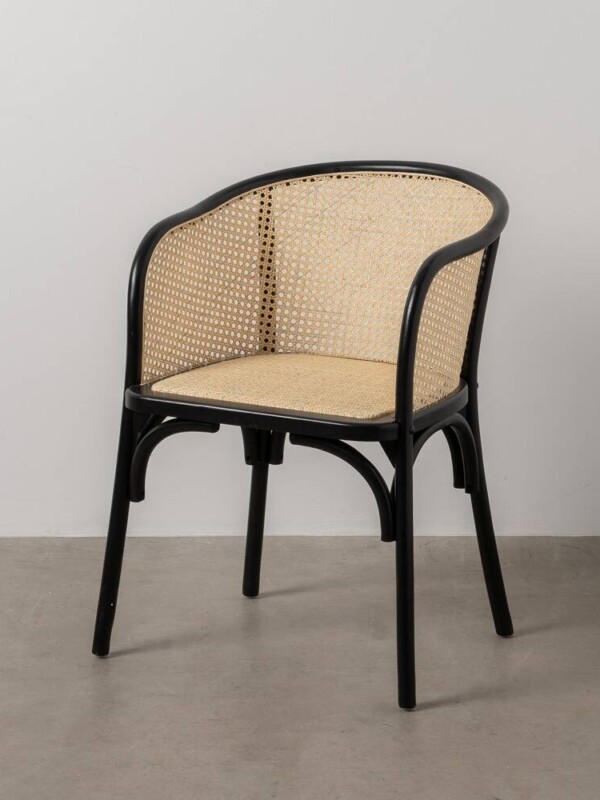 SILLA NEGRO-NATURAL MADERA-RATÁN 56 X 58 X 77 CM