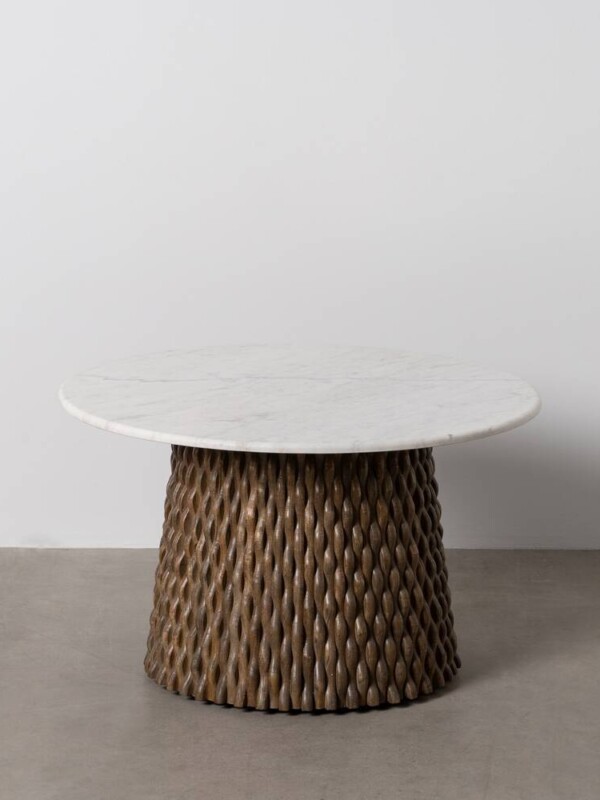 MESA CENTRO BLANCO-MARRÓN MÁRMOL/MADERA 80 X 80 X 49 CM