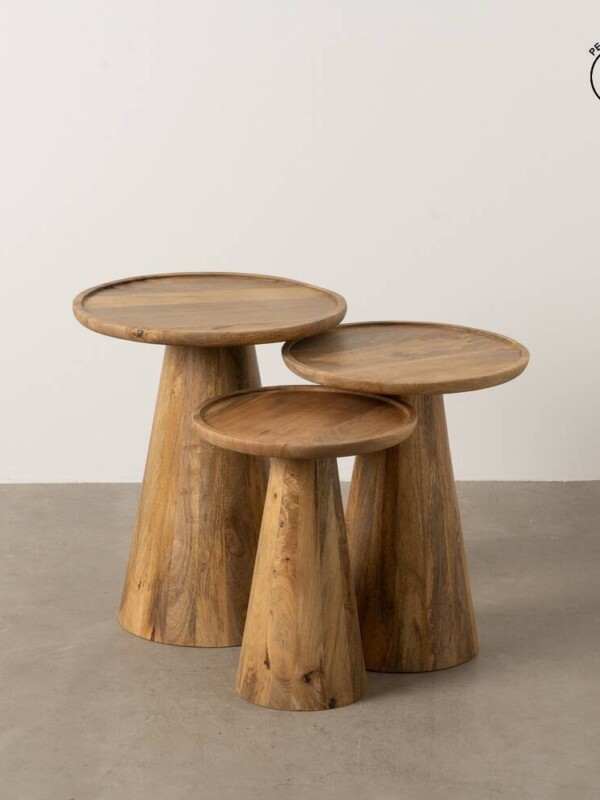 S/3 MESA CENTRO MIEL MADERA DE MANGO 46 X 46 X 56 CM