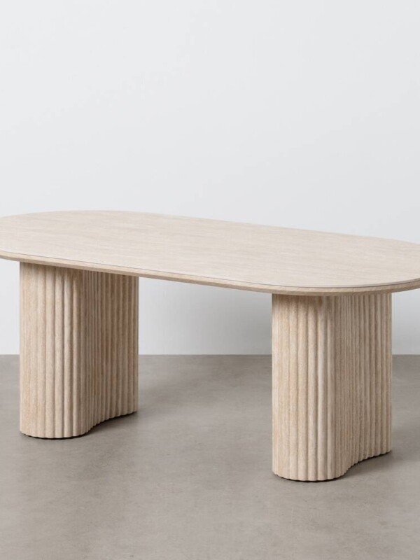 MESA CENTRO BEIGE PIEDRA MDF DECORACIÓN 120 X 60 X 46 CM
