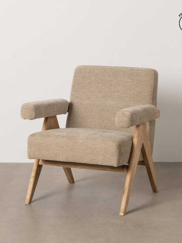 SILLÓN BEIGE TEJIDO-MADERA SALÓN 74 X 76 X 85 CM