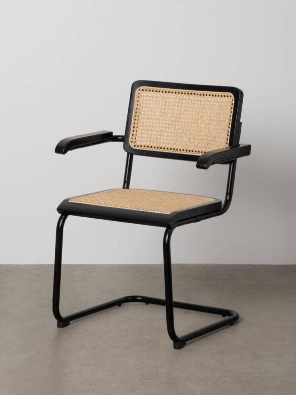 SILLA NEGRO-NATURAL MADERA-RATÁN SALÓN 61,50 X 53 X 82,50 CM