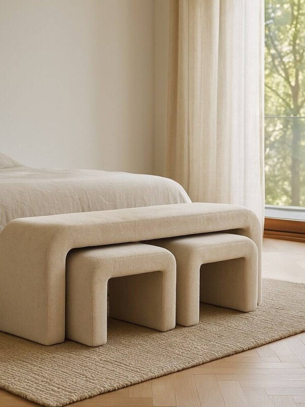 S/3 BANCO BEIGE DM-TEJIDO 126 X 43 X 50 CM