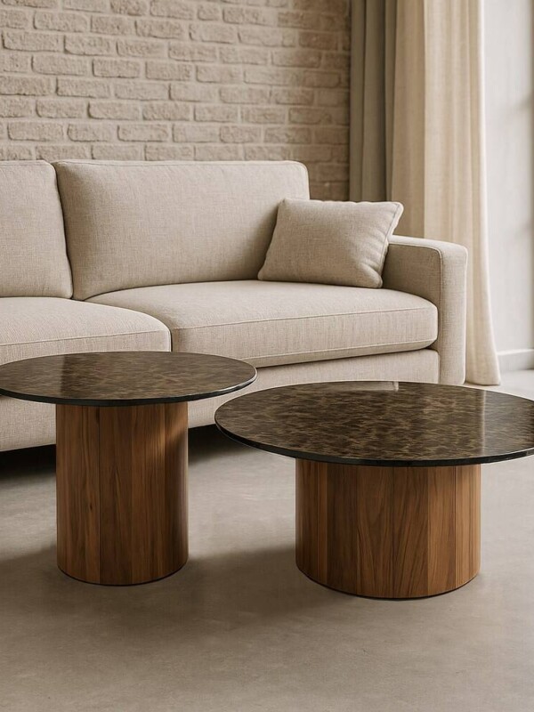 S/2 MESA CENTRO MADERA / CERÁMICA SALÓN 80 X 80 X 34 CM