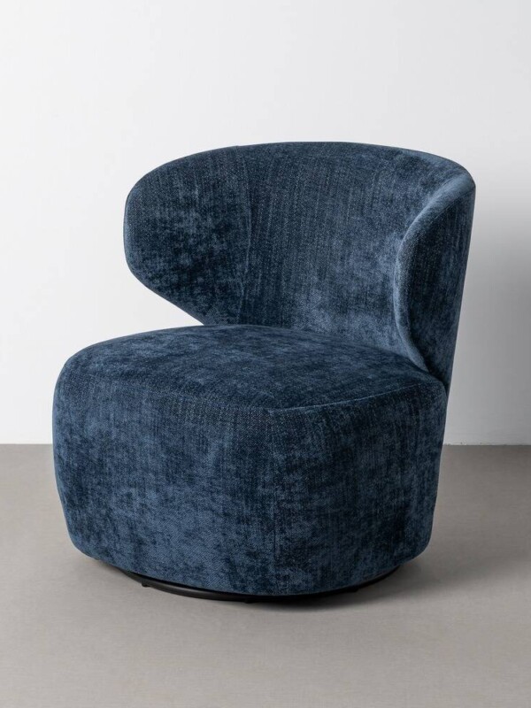 SILLÓN GIRATORIO AZUL TEJIDO-MADERA 73 X 68 X 74 CM