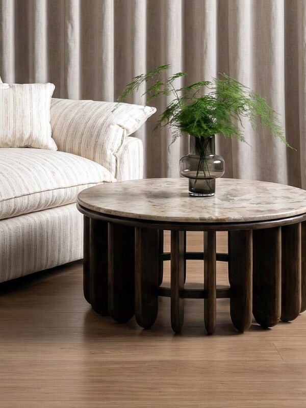 MESA CENTRO MADERA-MÁRMOL SALÓN 90 X 90 X 42 CM